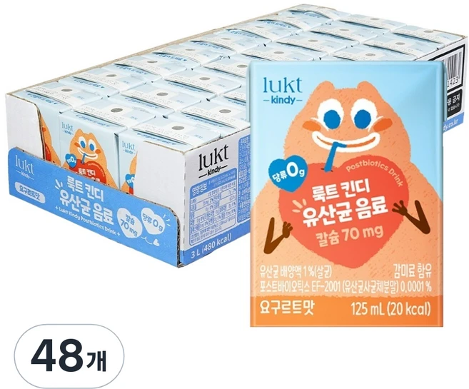 LUKT 유아용 킨디 유산균 음료, 48개, 125ml - 쿠팡