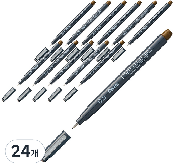 펜텔 포인트라이너 수성 드로잉펜 0.5mm S20P-5SP, 세피아, 24개