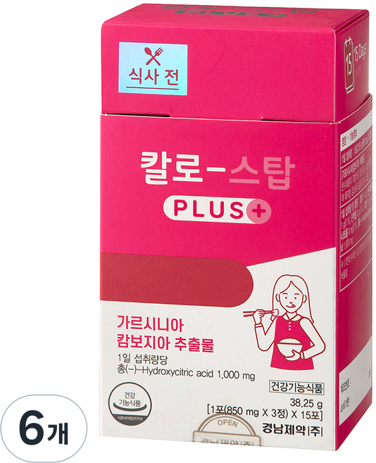 경남제약 칼로스탑 플러스 15포, 38.25g, 6개