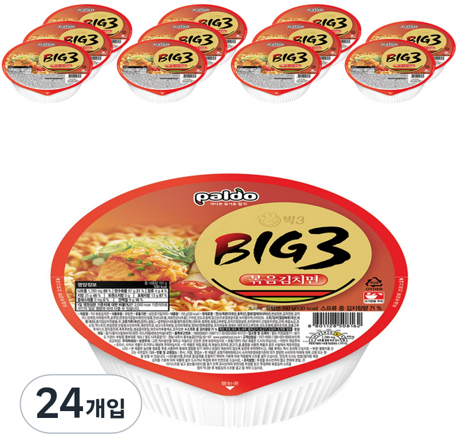 팔도 빅3 볶음김치면 컵라면 150g, 24개