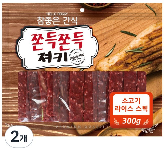 헬로도기 강아지 쫀득쫀득 져키, 소고기, 300g, 2개