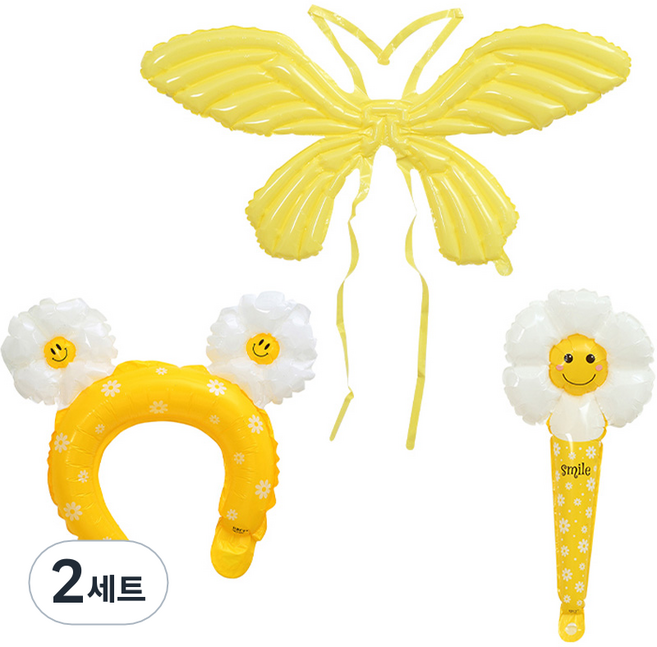 피앤비유니티 나비날개 손풍선 헤어밴드 3종 세트, 마카롱옐로우, 2세트