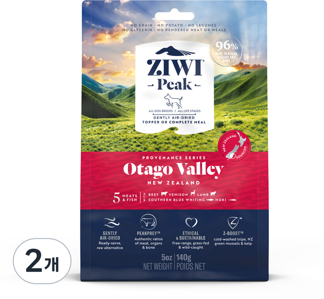 지위픽 강아지 독식품 프로비넌스 오타고 밸리 건식사료, 소, 140g, 2개
