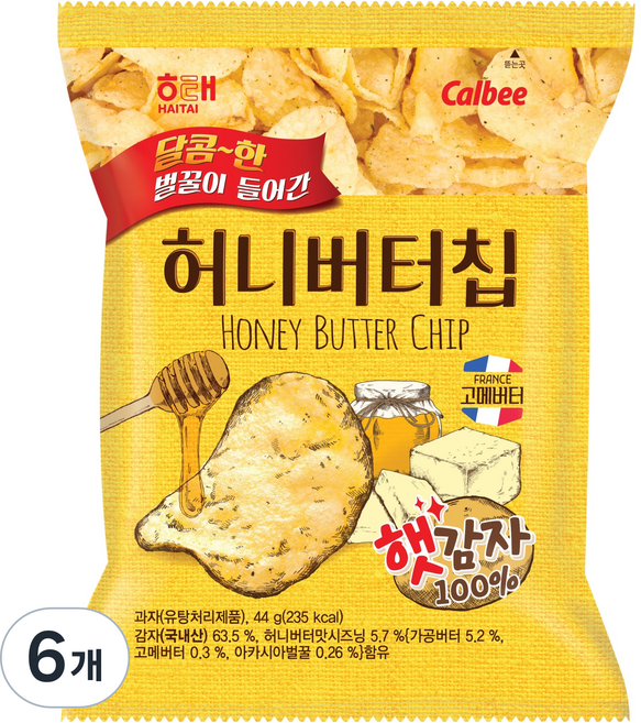 해태제과 허니버터칩, 44g, 6개