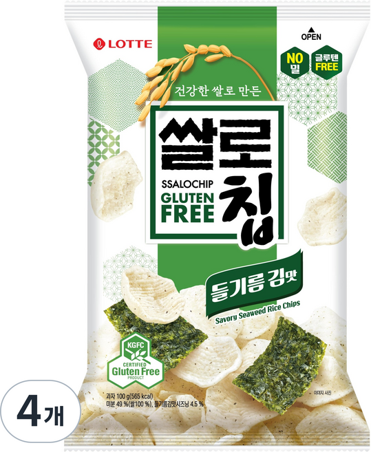 롯데웰푸드 쌀로칩 들기름 김맛, 100g, 4개