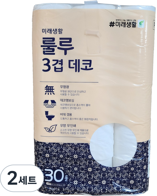 Mirae Well life Lulu 3層印花衛生紙, 22m, 30入, 2套