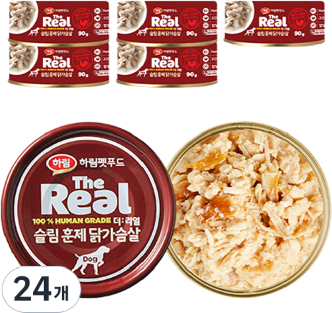하림펫푸드 강아지 더리얼 슬림 훈제 간식캔, 닭가슴살, 90g, 24개