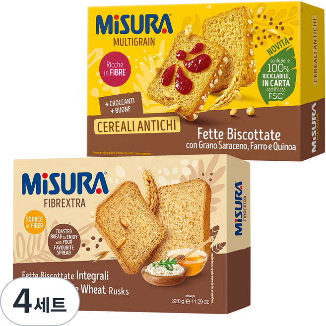 미주라 토스트 비스켓 320g + 멀티그레인 곡물비스켓 320g, 640g, 4세트