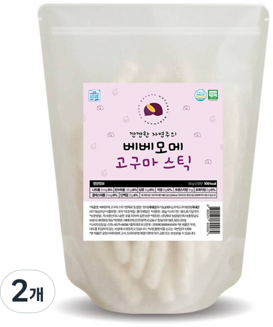 베베모메 유아용 유기농 스틱 떡뻥, 고구마, 30g, 2개