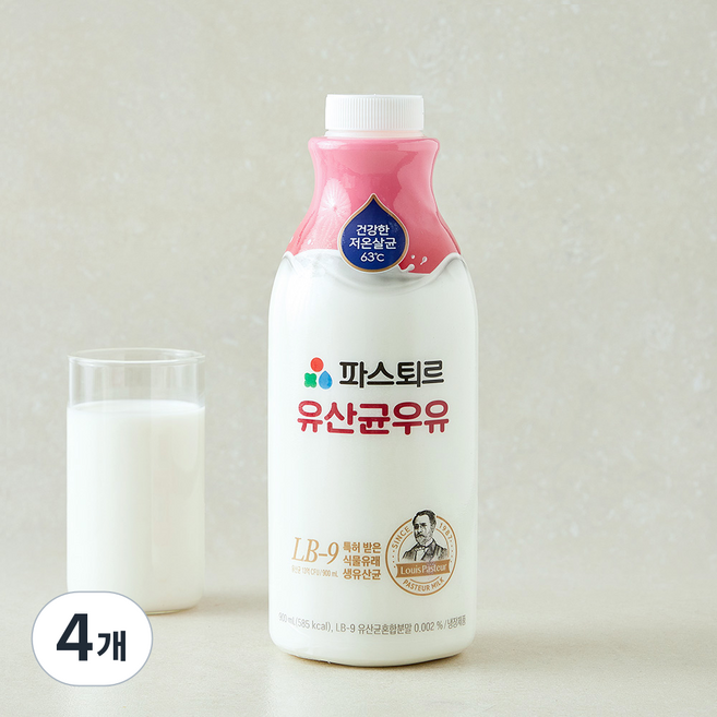 파스퇴르 저온살균 유산균 우유, 4개, 900ml