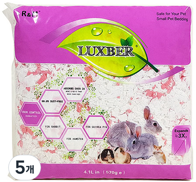 LUXBER 小動物紙墊料 粉紅色, 4.1L, 5個