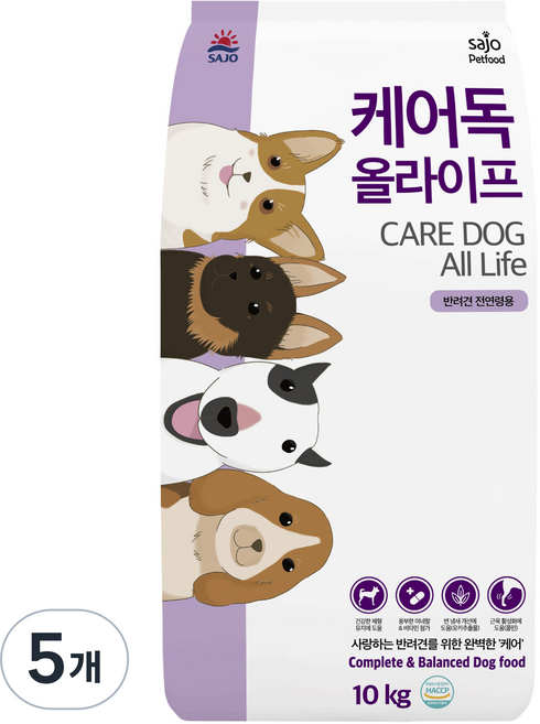 사조동아원 전연령용 케어독 올라이프 건식사료, 닭, 10kg, 5개