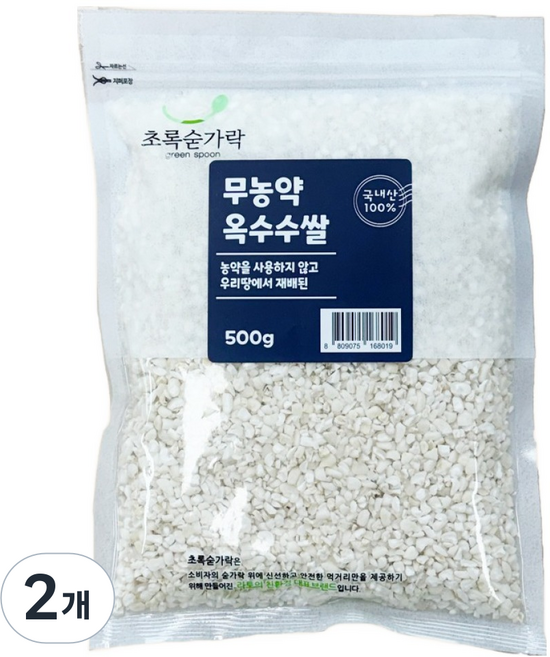 초록숟가락 무농약 옥수수쌀, 500g, 2개