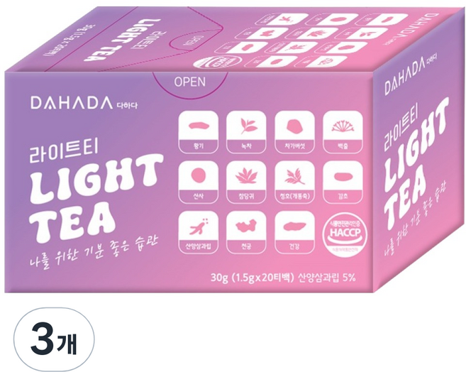 다하다 라이트티, 3개, 20개입, 1.5g