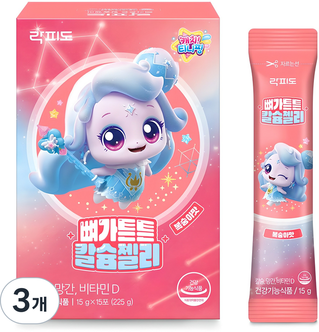 락피도 캐치티니핑 뼈가튼튼 칼슘젤리 복숭아맛, 225g, 3개