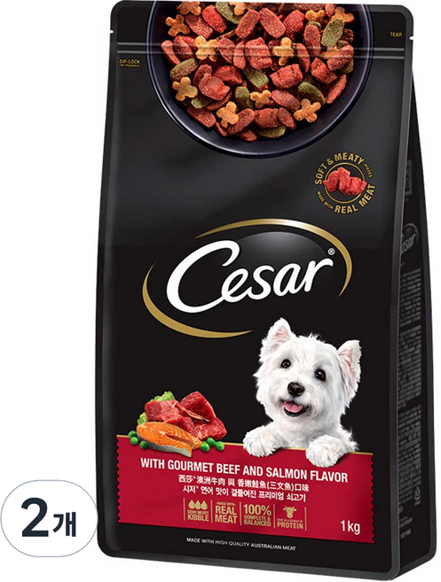 시저 어덜트 강아지 건식사료, 소, 1kg, 2개