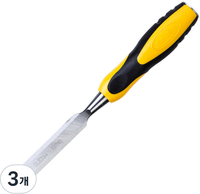 deLi 得力 工具 木工用雕刻刀 木雕鑿 黑色 + 黃色 19 x 140 mm DL6234, 3個