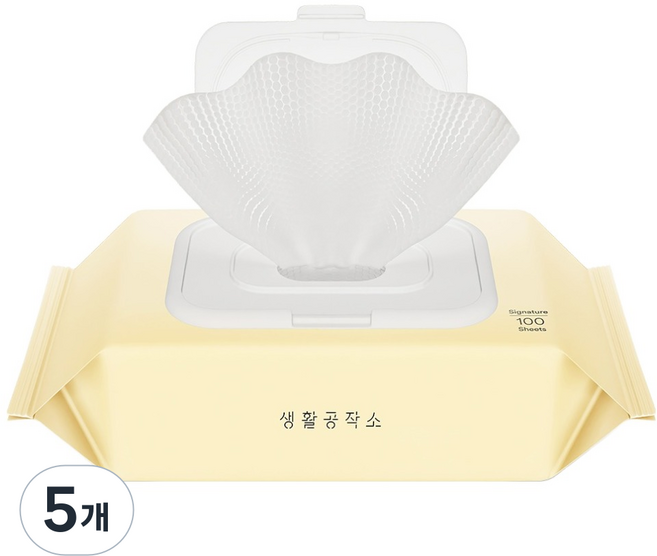 생활공작소 시그니처 물티슈 캡형, 5개, 100개입, 60g