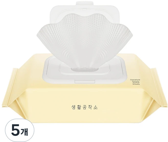 생활공작소 시그니처 물티슈 캡형, 5개, 100개입, 60g - 쿠팡