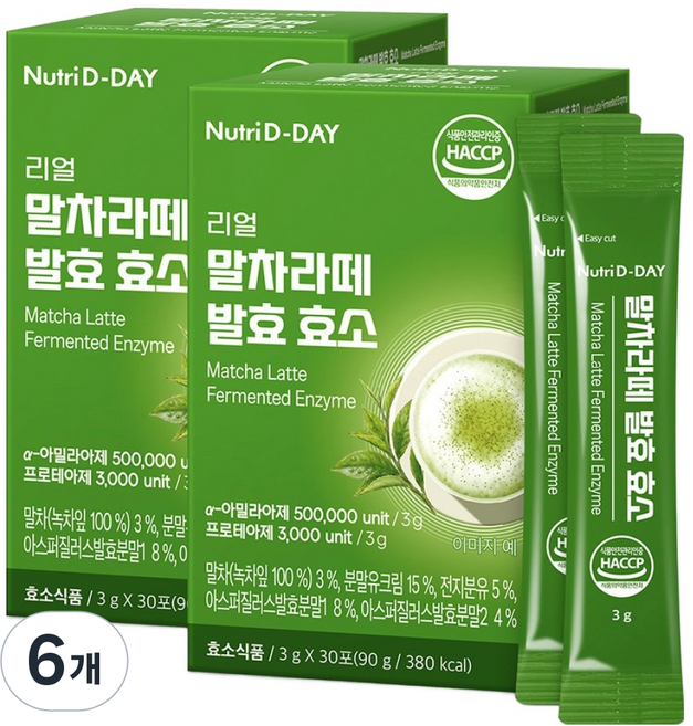 뉴트리디데이 리얼 말차라떼 발효 효소 30p, 90g, 6개