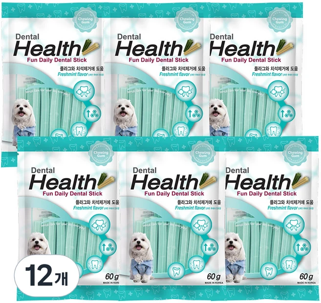 덴탈헬스 강아지 덴탈껌, 민트맛, 60g, 12개 - 쿠팡