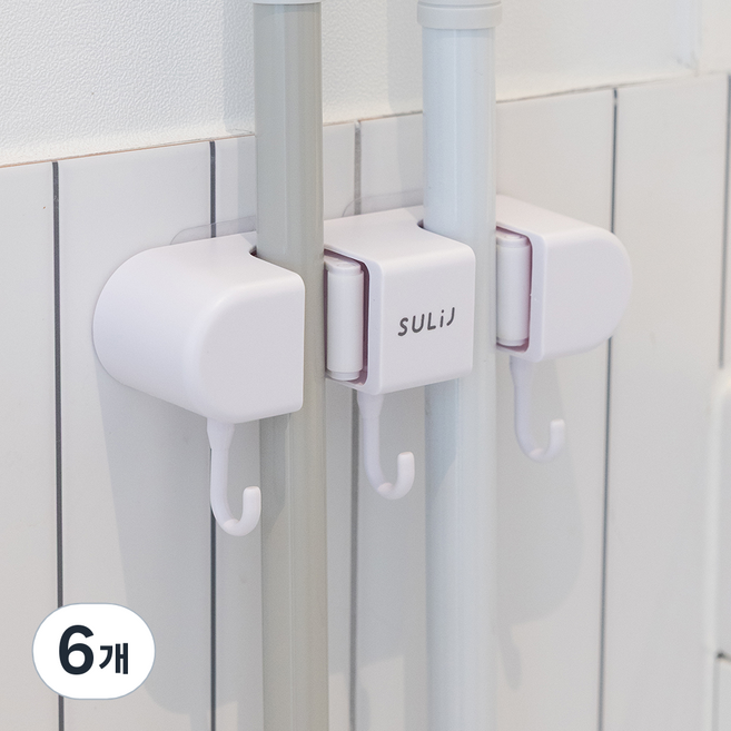 메이크마인 무타공 후크 다용도 욕실 화장실 청소도구 걸이 클립 2p + 후크 3p, 아이보리 + 화이트, 6개