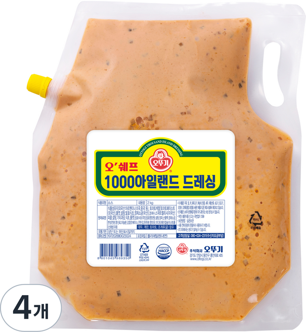 오뚜기 오쉐프 1000 아일랜드 드레싱, 2kg, 4개