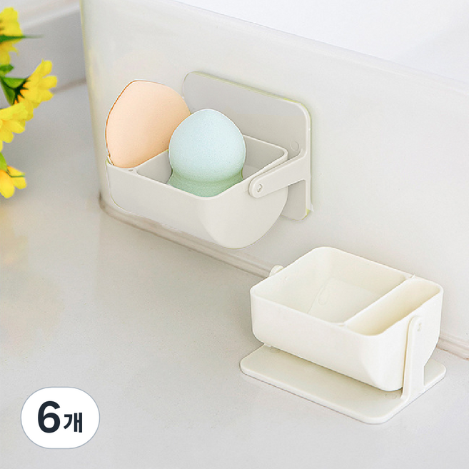 쿠캐치 무타공 메이크업 퍼프 보관함, 화이트, 6개
