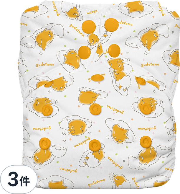 THiRSTiES AIO有機棉壓扣一體式布尿布 SANRIO聯名款 0~36個月, Gude ama 蛋黃哥, 3件