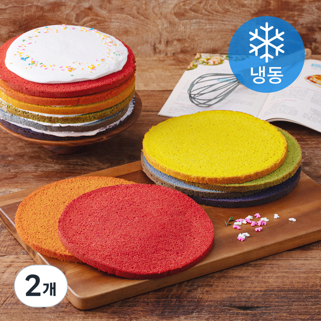 장가네제과 수제 레인보우 6색 케이크시트 3호 (냉동), 440g, 2개