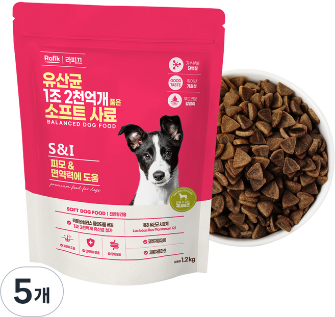 라피끄 강아지 유산균 1조 2천억개 품은 소프트 사료, 피부/피모, 1.2kg, 5개