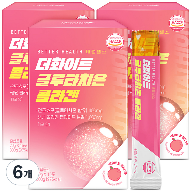 더존건강 배럴헬스 더화이트 글루타치온 콜라겐 젤리 스틱 복숭아맛 15p, 300g, 6개