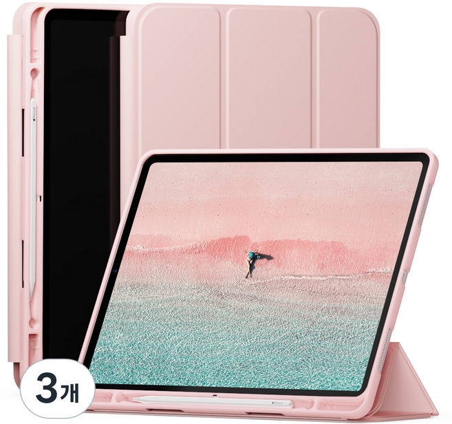 신지모루 신지폴리오 스마트커버 애플펜슬 수납 태블릿 케이스, 핑크 샌드, 3개
