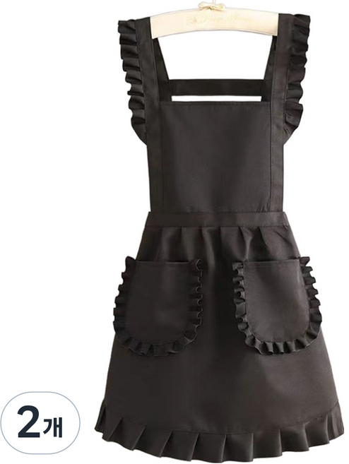 데이소이 러블리 프릴 주방 앞치마 ONE SIZE, 01 블랙, 2개