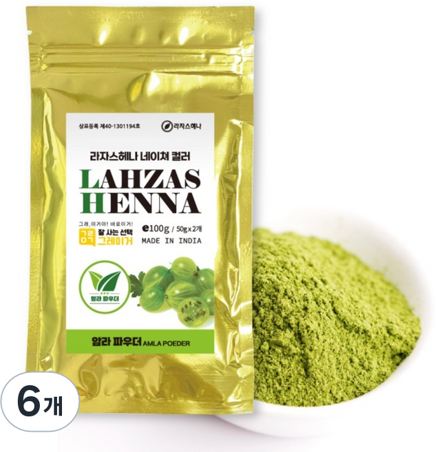 라자스헤나 암라 파우더 보습 헤어팩, 100g, 6개