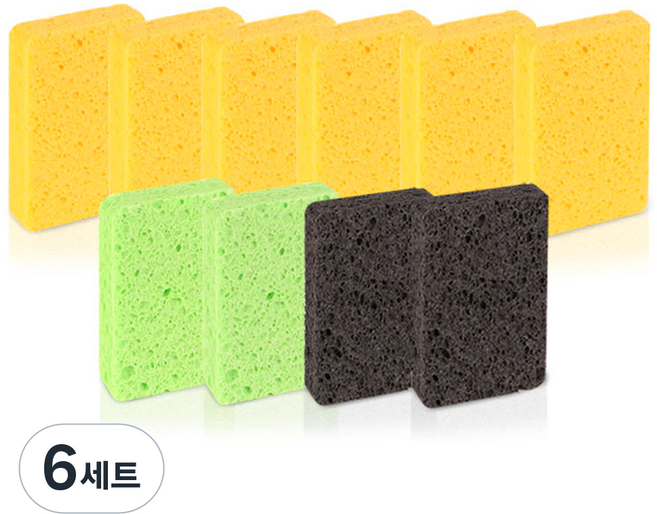 람스홈 셀룰로오스 흠집제로 수세미 10개입 옐로우 6개 블랙 2개 그린 2개, 6세트