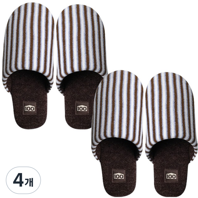 생활백서 코지 스트라이프 실내슬리퍼, 4개, dark brown