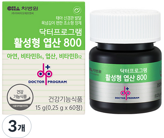 닥터프로그램 활성형 엽산 800 활성엽산 아연 비타민B 15g, 60정, 3개