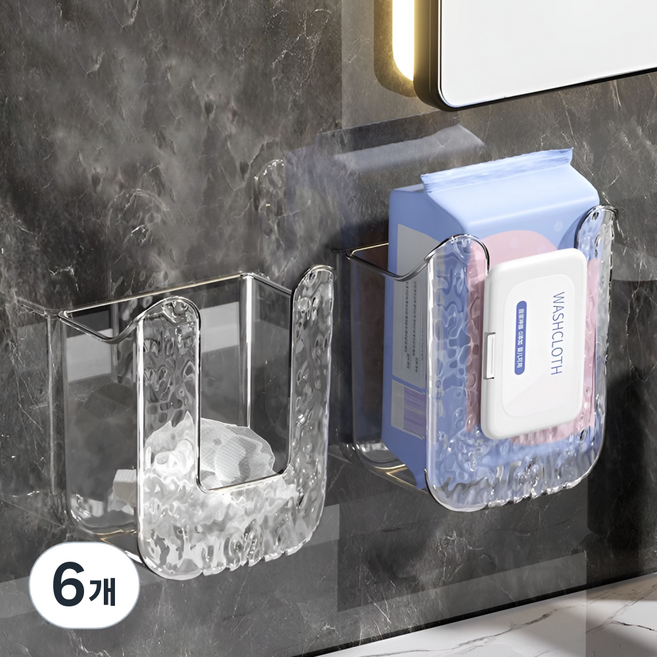 주앤지 무타공 물티슈 커버 케이스 거치대 홀더, 투명, 6개