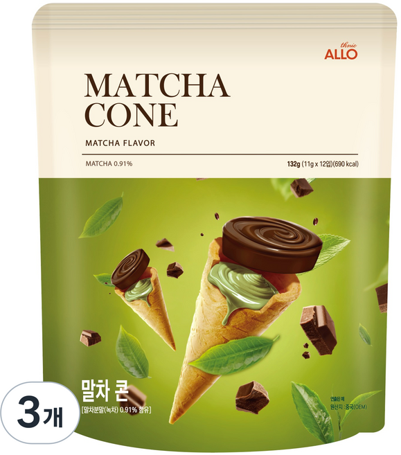 스내픽 말차콘 과자, 3개, 132g