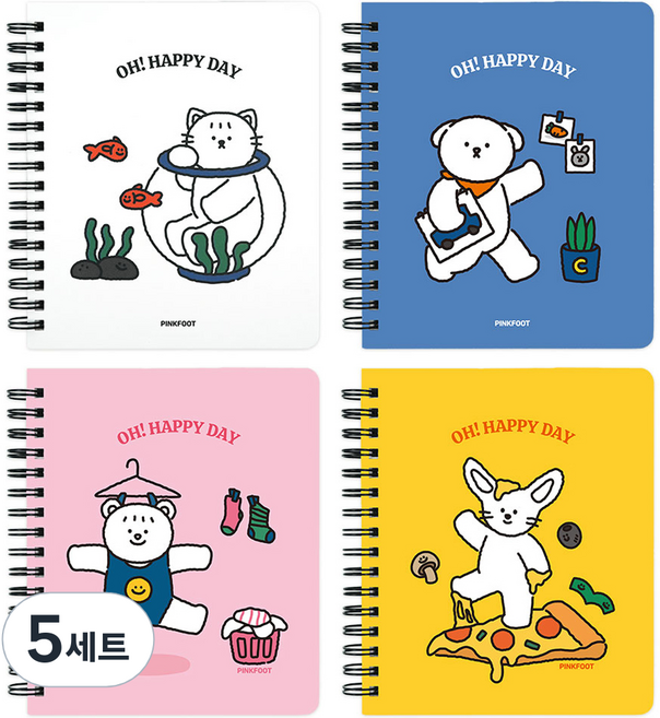 핑크풋 2500 꼬망 좌철 수첩 4종, 혼합색상, 5세트