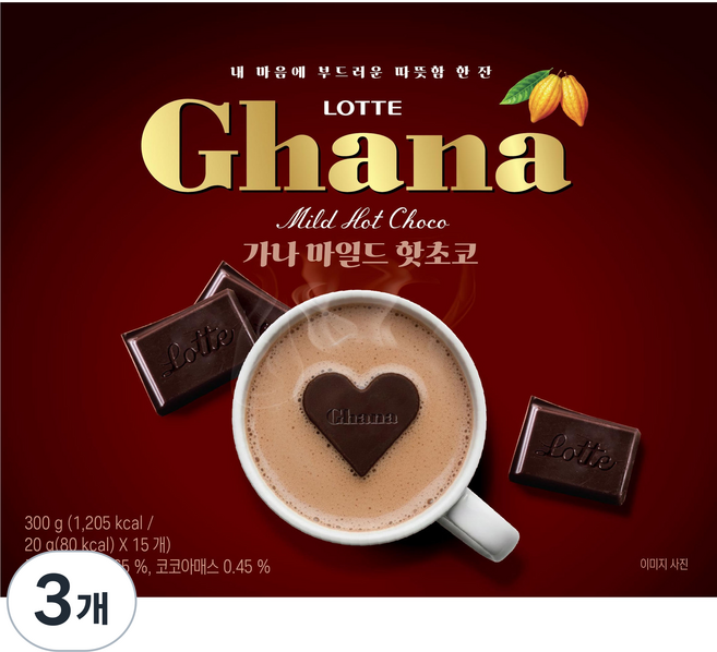 LOTTE 樂天 Ghana 加納 溫和熱可可, 20g, 3個, 15入