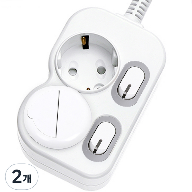 에코파워탭 국내 제조 개별 절전 과부하차단 멀티탭 2구 SMC-303B + 안전커버, 1m, 화이트, 2개