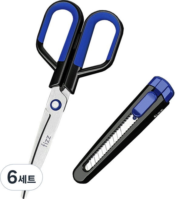투코비 다기능 분리형 가위 + 커터칼 세트, 블루, 6세트