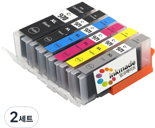 잉크메이드 캐논 PGI-970 CLI-971 XL 대용량 호환잉크 6종 세트, 포토검정, 검정, 파랑, 빨강, 노랑, 그레이, 2세트