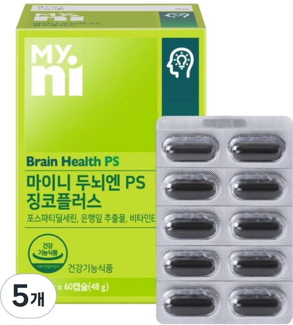 마이니 두뇌엔 PS 징코플러스 48g, 5개, 60정 - 쿠팡