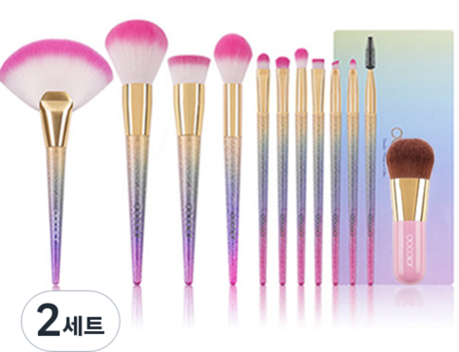 두칼라 판타지 팬 앤 미니 가부키 핑크 브러쉬 12p 세트, 혼합 색상, 2세트