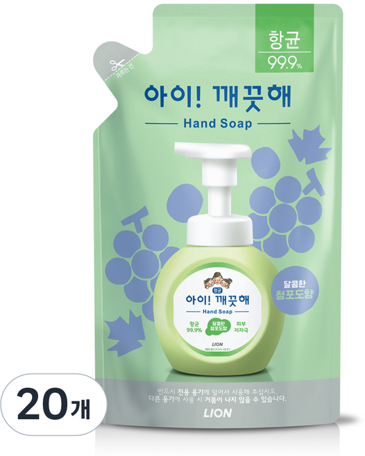 아이깨끗해 항균 폼 핸드솝 리필형 청포도, 200ml, 20개