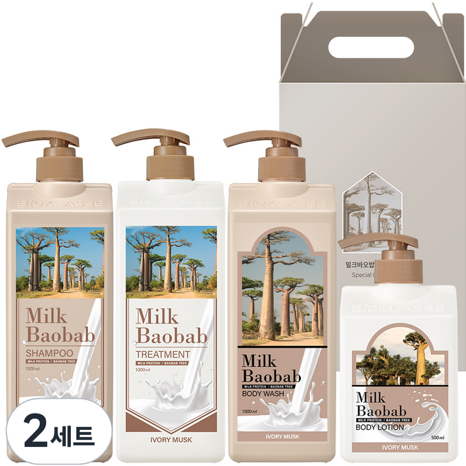 밀크바오밥 헤어 앤 바디 4종 선물세트 아이보리머스크향, 2세트