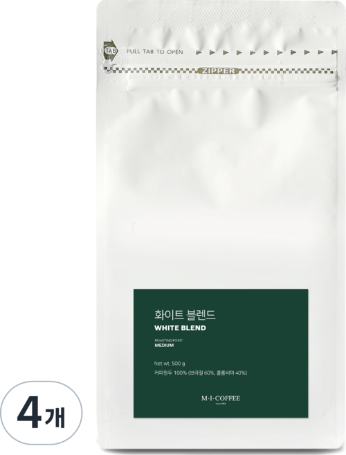 엠아이커피 화이트 블렌드 원두, 홀빈(분쇄안함), 500g, 4개